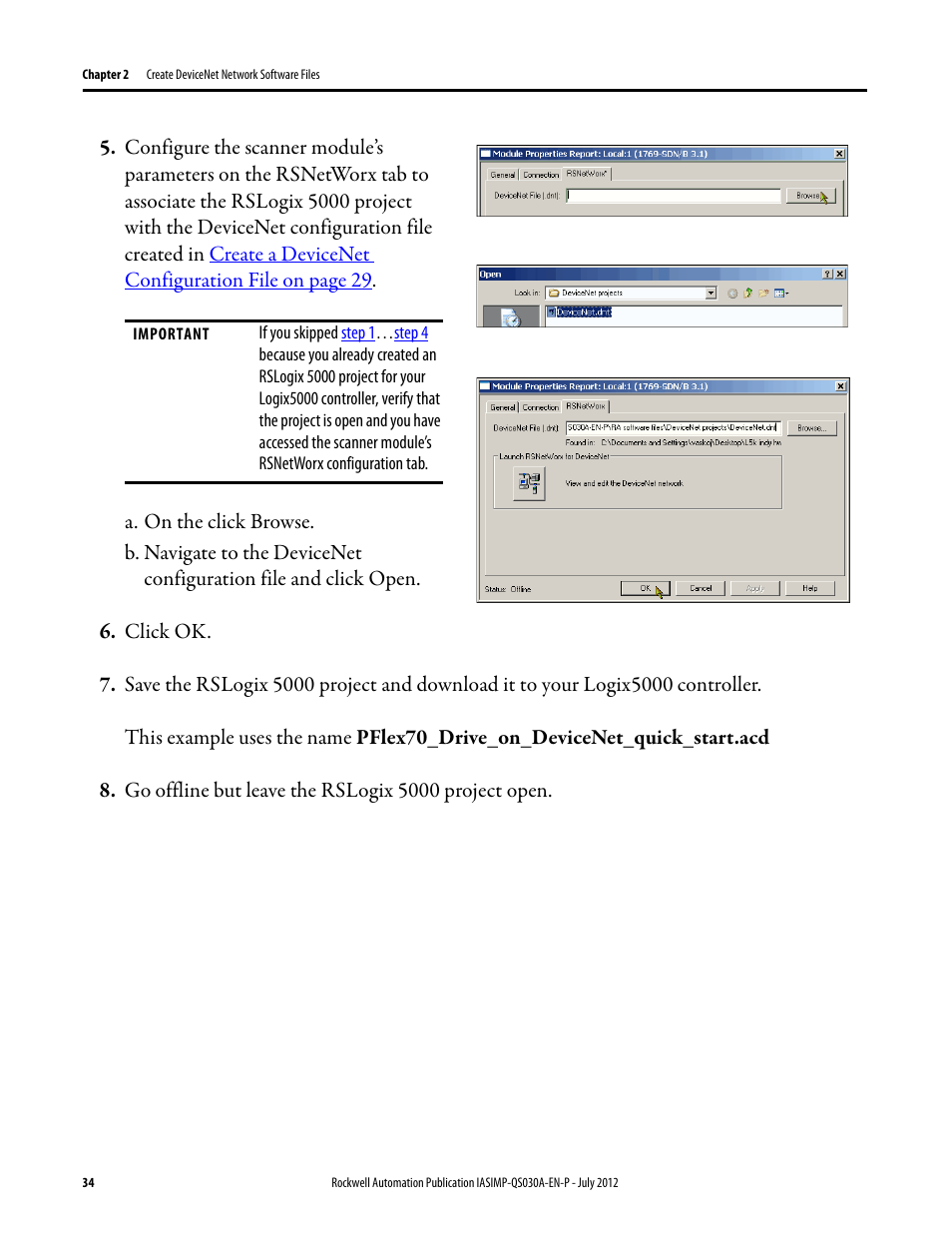 Rockwell Automation Logix5000 Control Systems: Connect a PowerFlex 70 Drive over DeviceNet Quick Start User Manual | Page 34 / 54