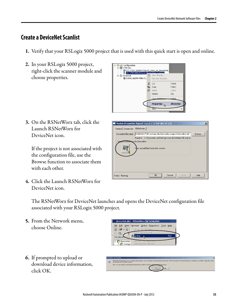 Create a devicenet scanlist, Create a, Devicenet | Scanlist | Rockwell Automation Logix5000 Control Systems: Connect a PowerFlex 70 Drive over DeviceNet Quick Start User Manual | Page 35 / 54