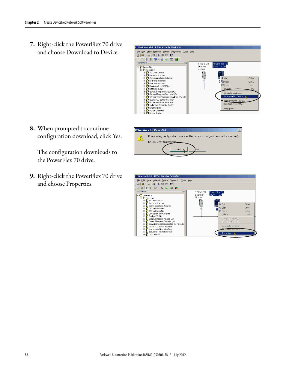 Rockwell Automation Logix5000 Control Systems: Connect a PowerFlex 70 Drive over DeviceNet Quick Start User Manual | Page 36 / 54