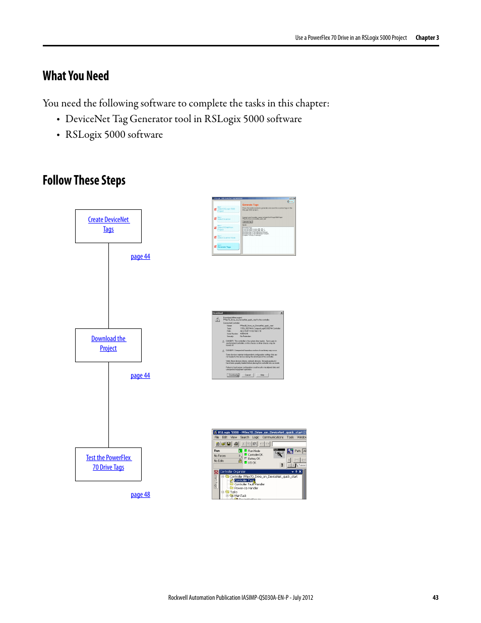 What you need, Follow these steps, What you need follow these steps | Rslogix 5000 software | Rockwell Automation Logix5000 Control Systems: Connect a PowerFlex 70 Drive over DeviceNet Quick Start User Manual | Page 43 / 54