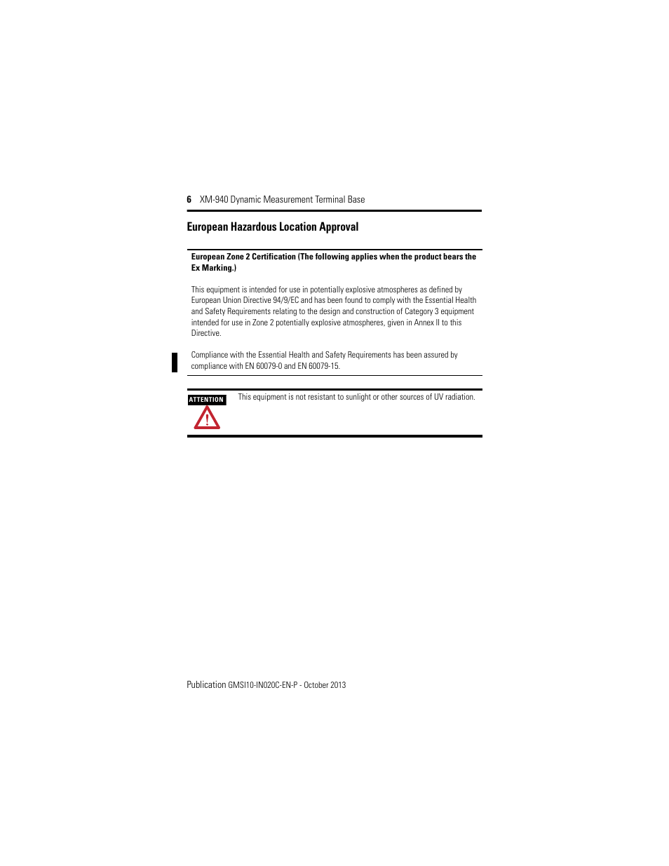 European hazardous location approval | Rockwell Automation 1440-TB-A XM-940 Dynamic Measurement Terminal Base User Manual | Page 6 / 22