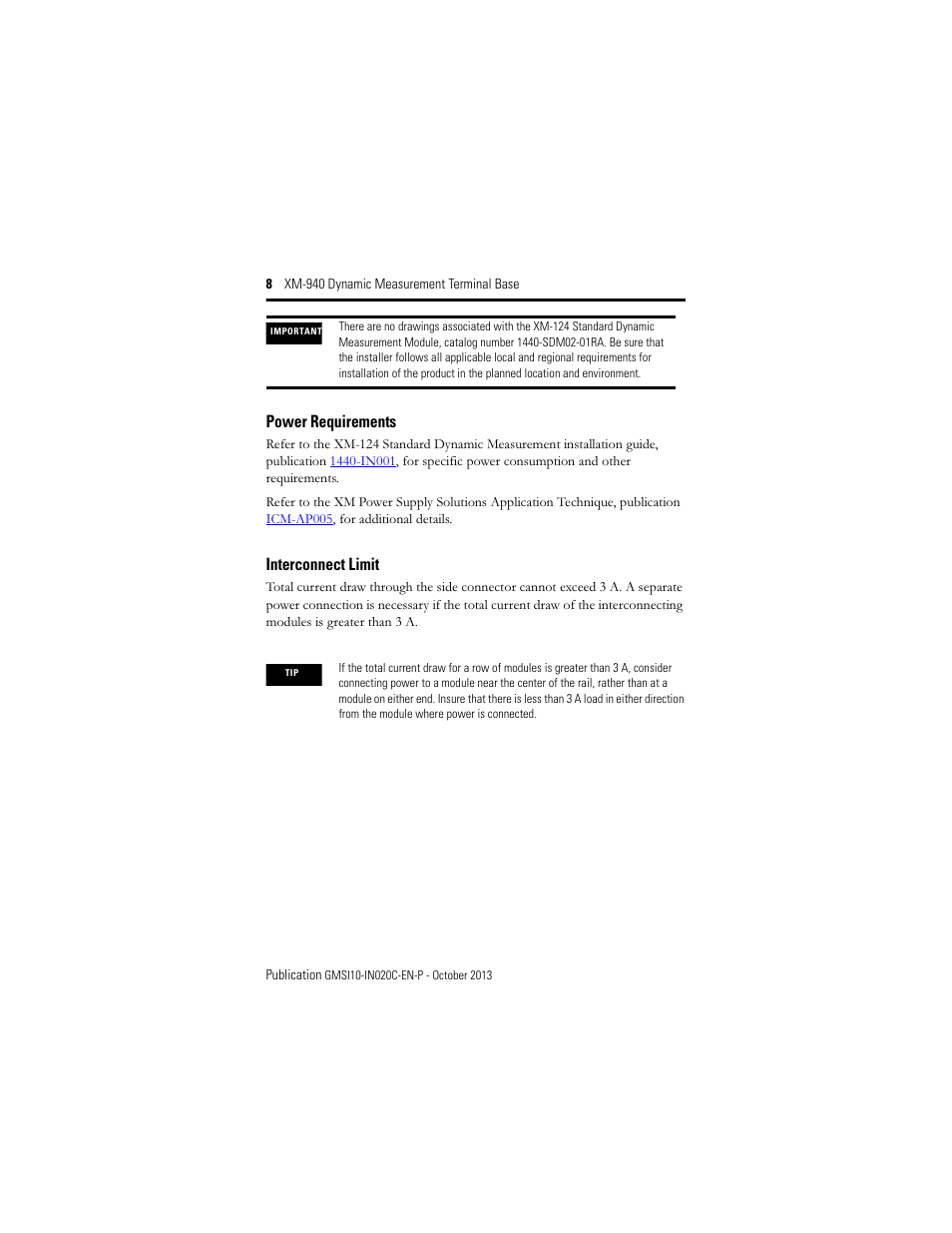 Power requirements, Interconnect limit | Rockwell Automation 1440-TB-A XM-940 Dynamic Measurement Terminal Base User Manual | Page 8 / 22