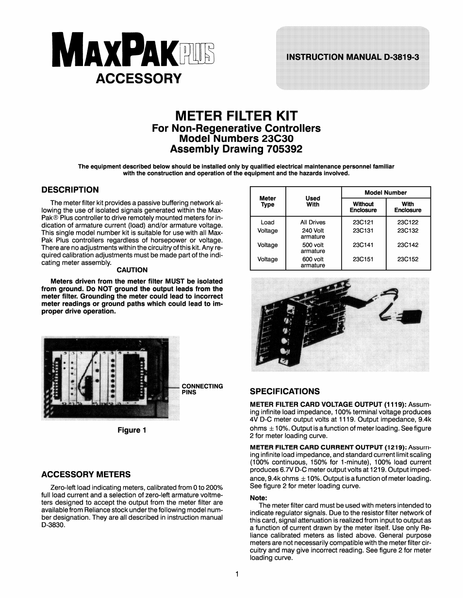 Rockwell Automation MaxPak Plus NRG Meter Filter Kit 23C30 User Manual | 4 pages