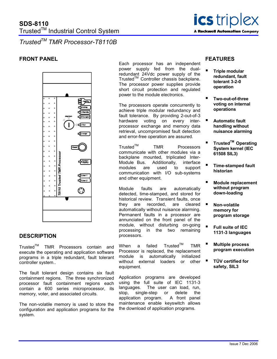 Rockwell Automation T8110B Trusted Industrial Control System User Manual | 2 pages