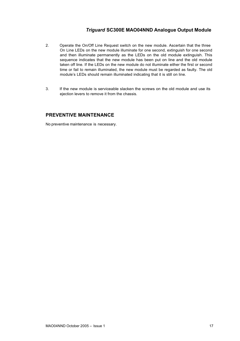 Preventive maintenance | Rockwell Automation MAO04NND Analogue Output Module User Manual | Page 17 / 18