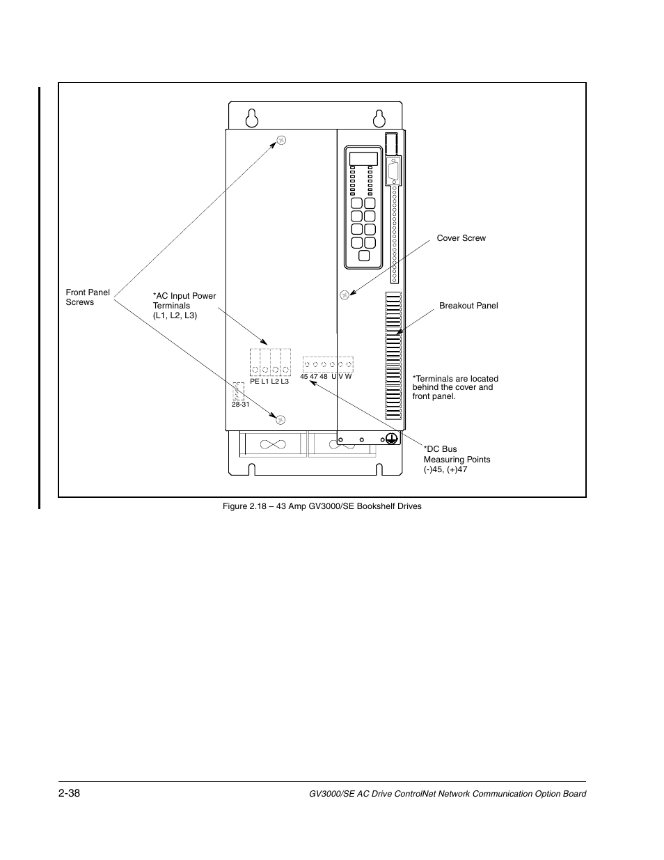 Figure 2.18 - 43 amp gv3000/se bookshelf drives | Rockwell Automation GV3000/SE AC Drive ControlNet Network Communication Board, M/N 2CN3000 User Manual | Page 50 / 108