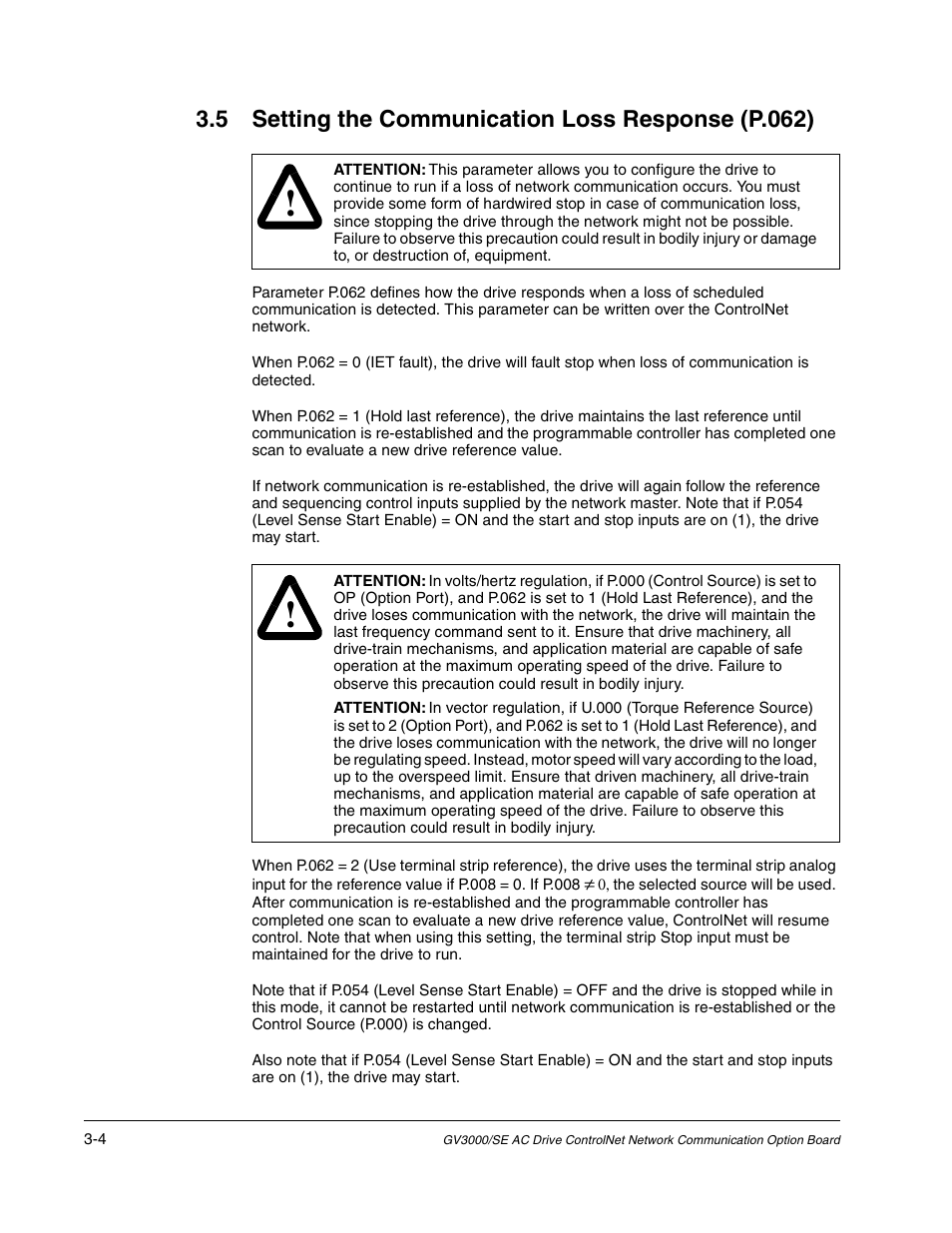 5 setting the communication loss response (p.062) | Rockwell Automation GV3000/SE AC Drive ControlNet Network Communication Board, M/N 2CN3000 User Manual | Page 58 / 108
