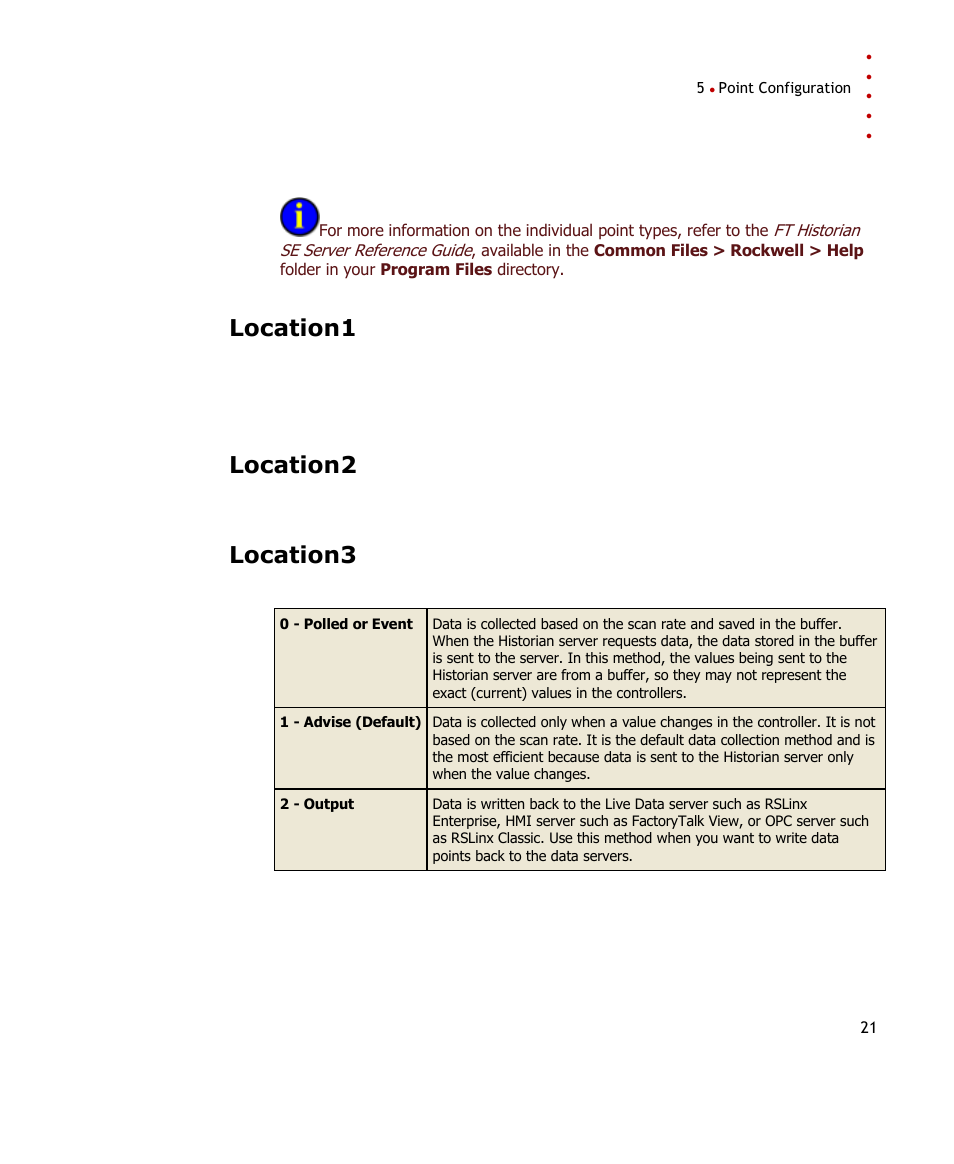 Location1, Location2, Location3 | Rockwell Automation FactoryTalk Historian SE 3.0 Live Data Interface User Guide User Manual | Page 27 / 62