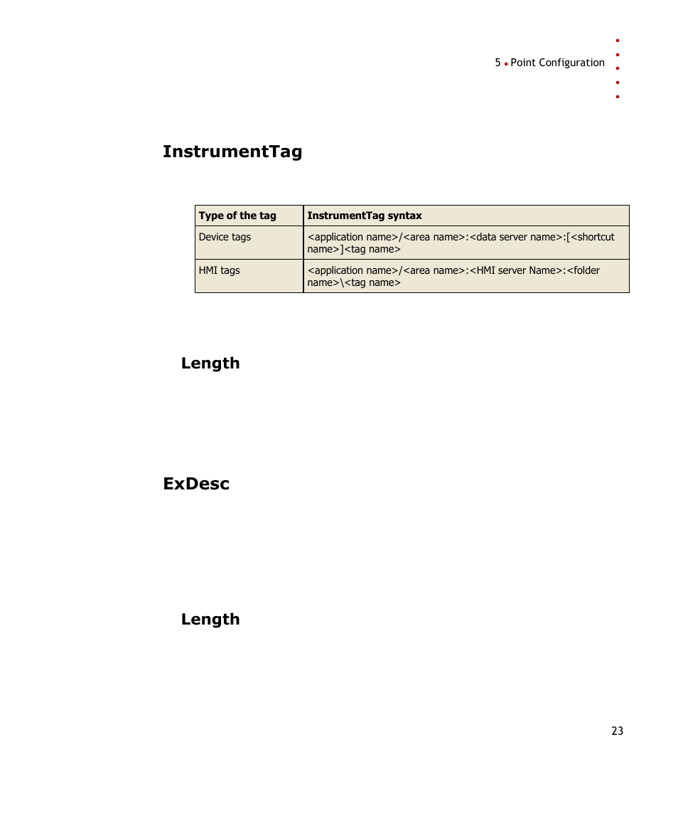 Instrumenttag, Length, Exdesc | Rockwell Automation FactoryTalk Historian SE 3.0 Live Data Interface User Guide User Manual | Page 29 / 62