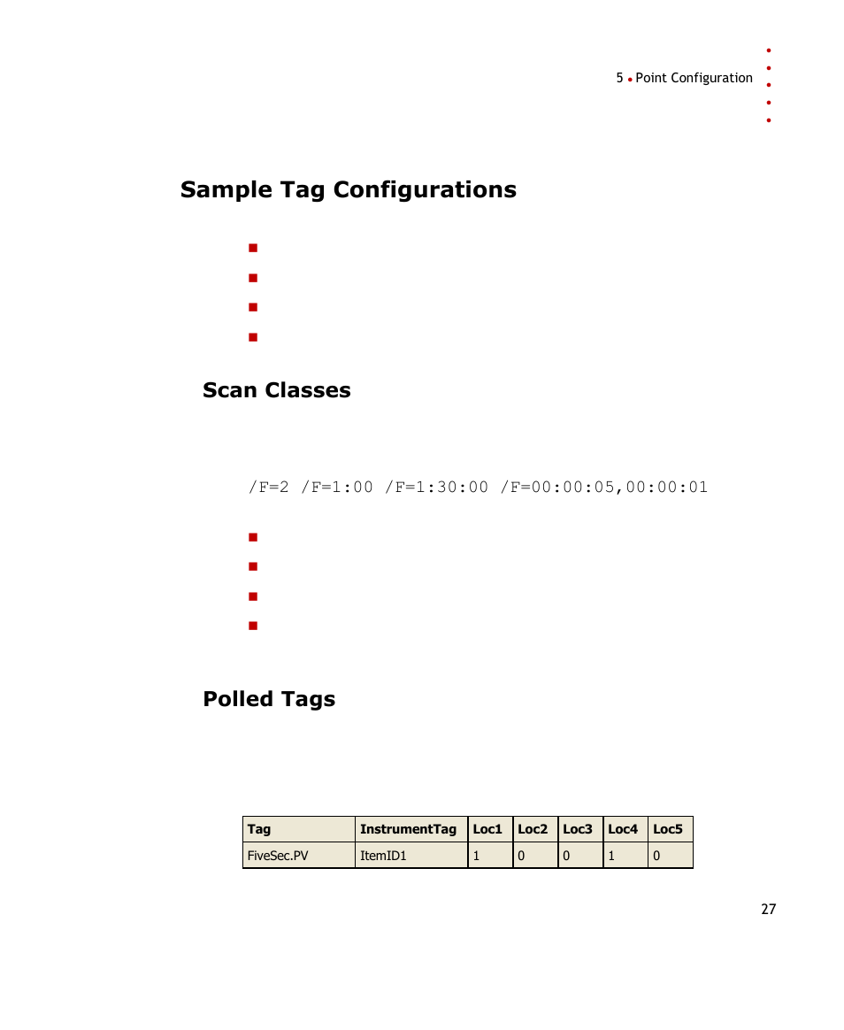 Sample tag configurations, Scan classes, Polled tags | Rockwell Automation FactoryTalk Historian SE 3.0 Live Data Interface User Guide User Manual | Page 33 / 62