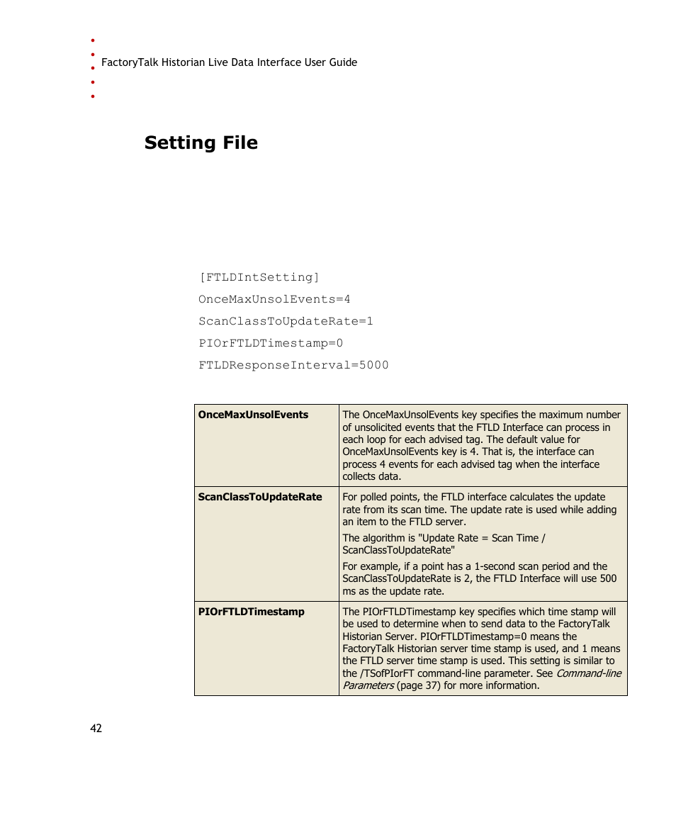 Setting file, Review the following for additional information | Rockwell Automation FactoryTalk Historian SE 3.0 Live Data Interface User Guide User Manual | Page 48 / 62