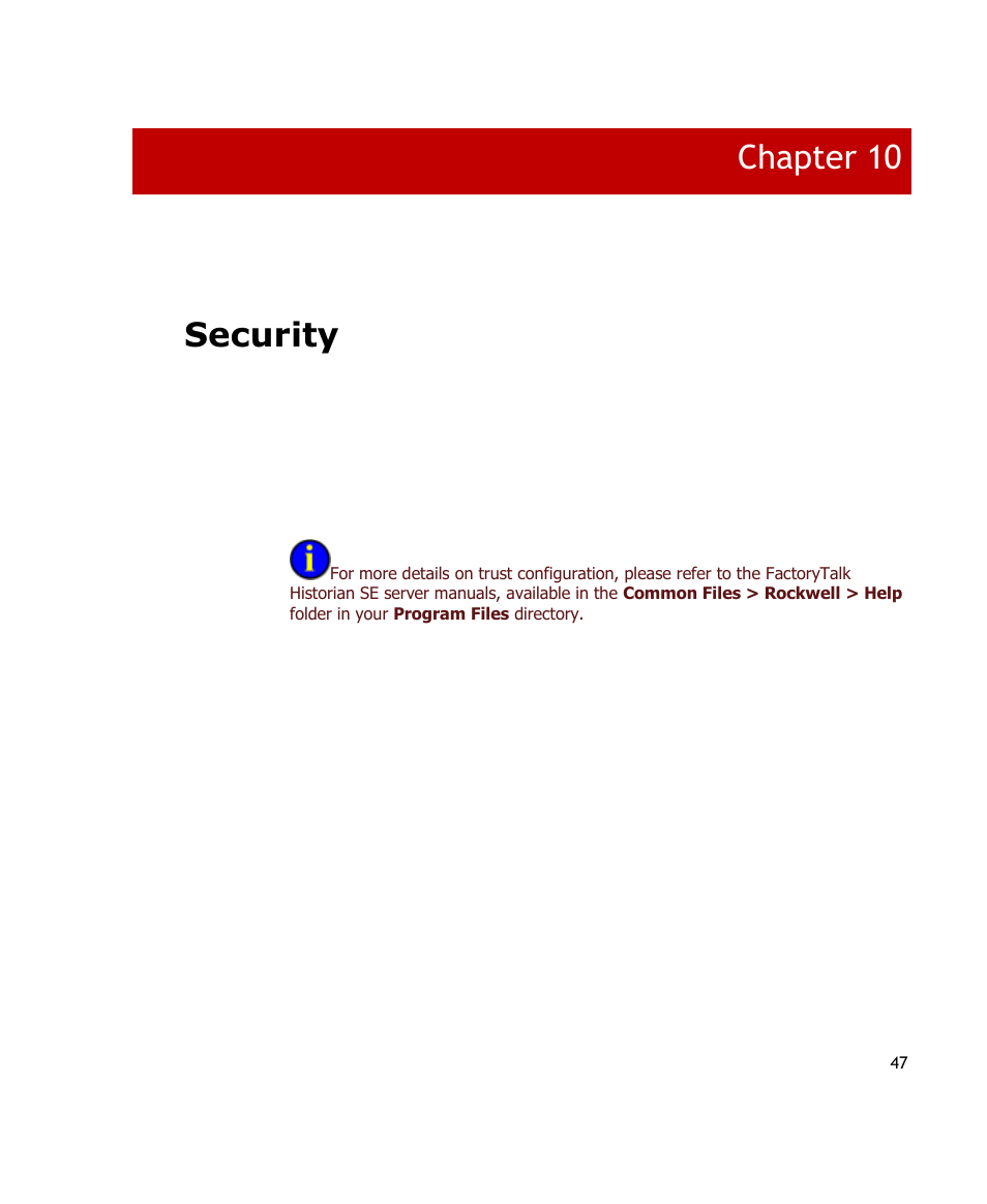 Security, Chapter 10 | Rockwell Automation FactoryTalk Historian SE 3.0 Live Data Interface User Guide User Manual | Page 53 / 62