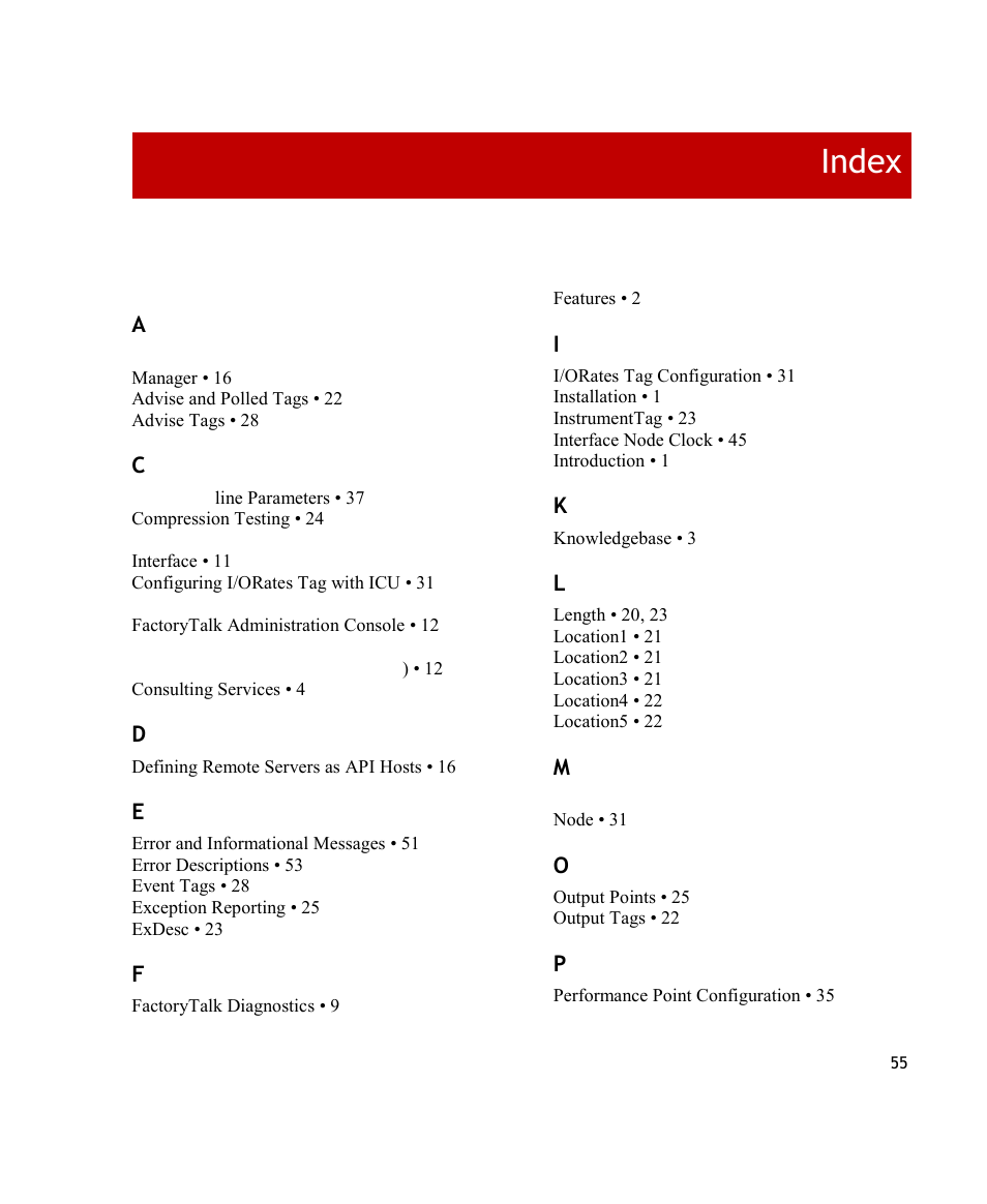 Index | Rockwell Automation FactoryTalk Historian SE 3.0 Live Data Interface User Guide User Manual | Page 61 / 62