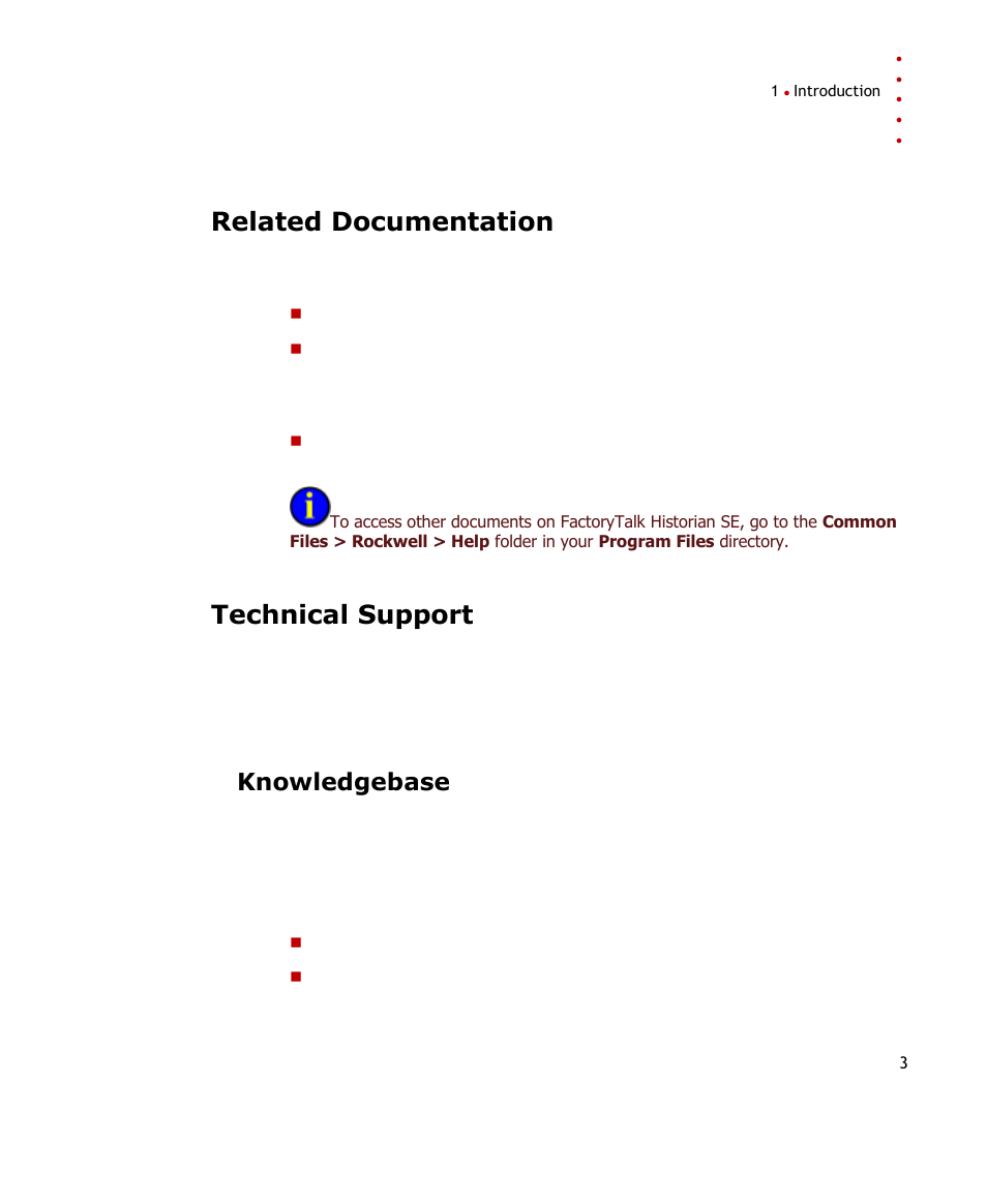 Related documentation, Technical support, Knowledgebase | Rockwell Automation FactoryTalk Historian SE 3.0 Live Data Interface User Guide User Manual | Page 9 / 62