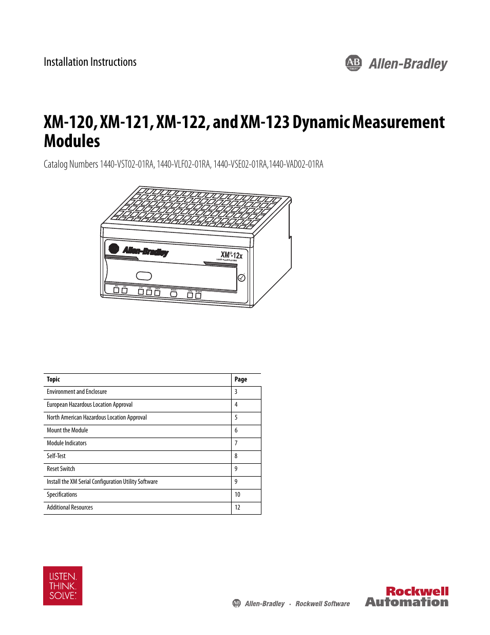 Rockwell Automation 1440-VAD02-01RA XM-123 Dynamic Measurement Module User Manual | 12 pages