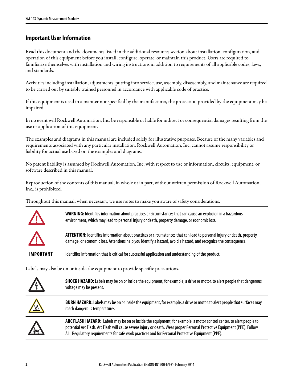 Important user information | Rockwell Automation 1440-VAD02-01RA XM-123 Dynamic Measurement Module User Manual | Page 2 / 12
