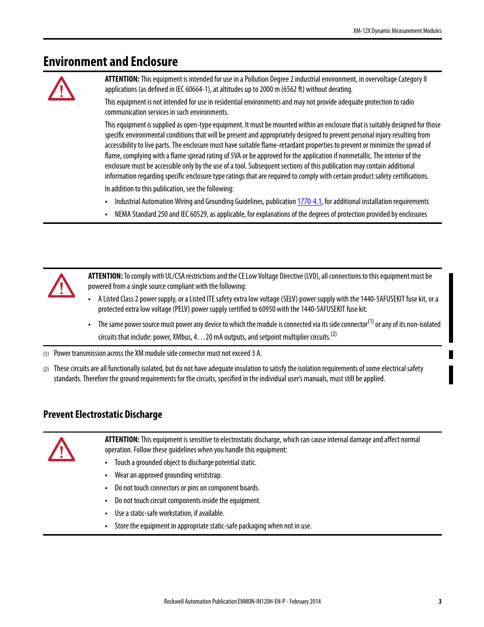 Environment and enclosure, Prevent electrostatic discharge | Rockwell Automation 1440-VAD02-01RA XM-123 Dynamic Measurement Module User Manual | Page 3 / 12