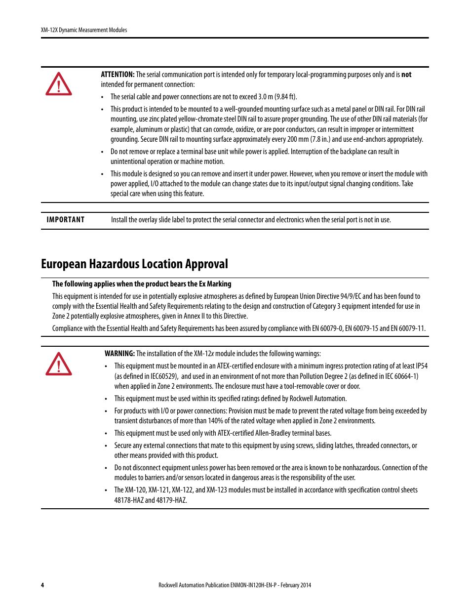 European hazardous location approval | Rockwell Automation 1440-VAD02-01RA XM-123 Dynamic Measurement Module User Manual | Page 4 / 12