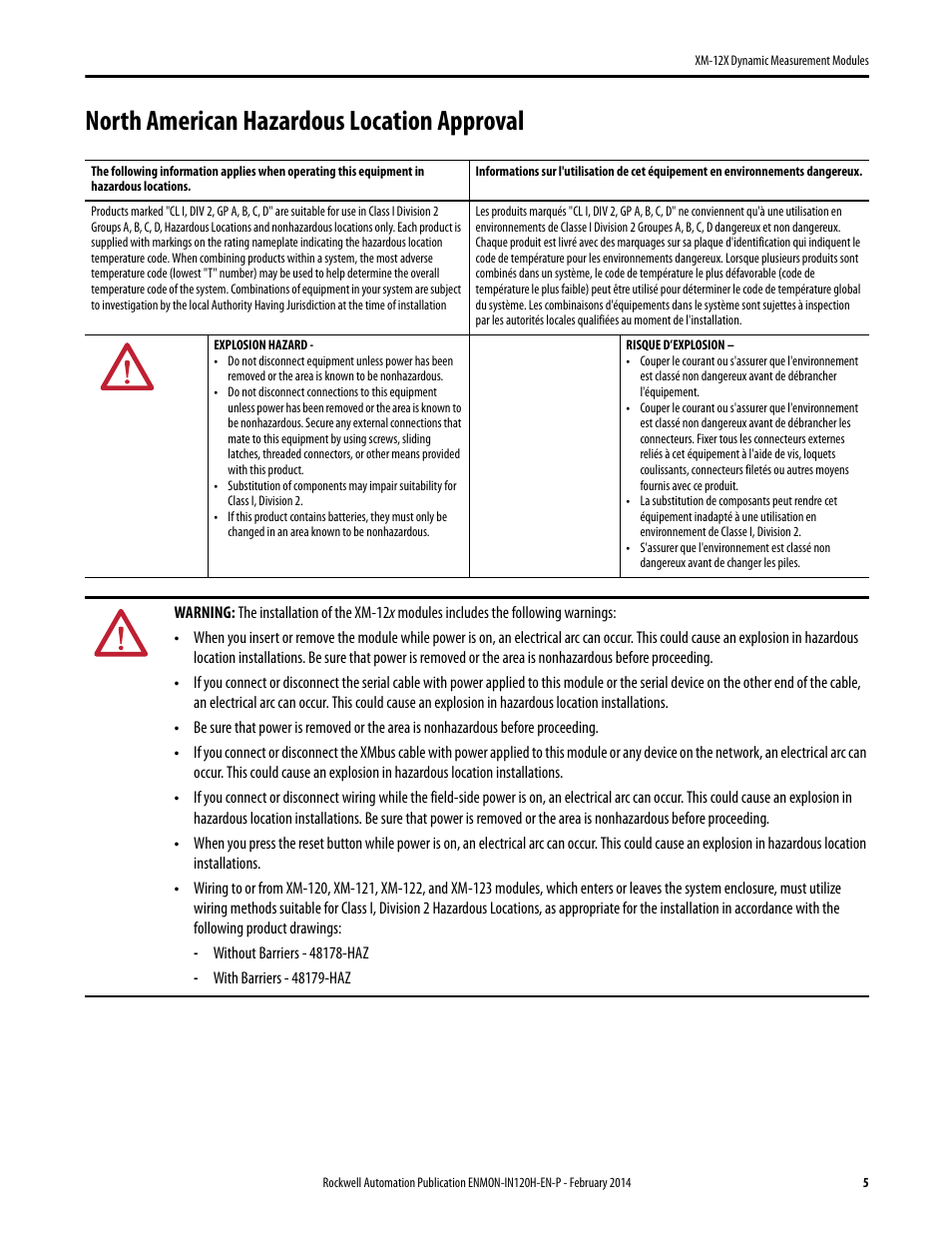 North american hazardous location approval | Rockwell Automation 1440-VAD02-01RA XM-123 Dynamic Measurement Module User Manual | Page 5 / 12