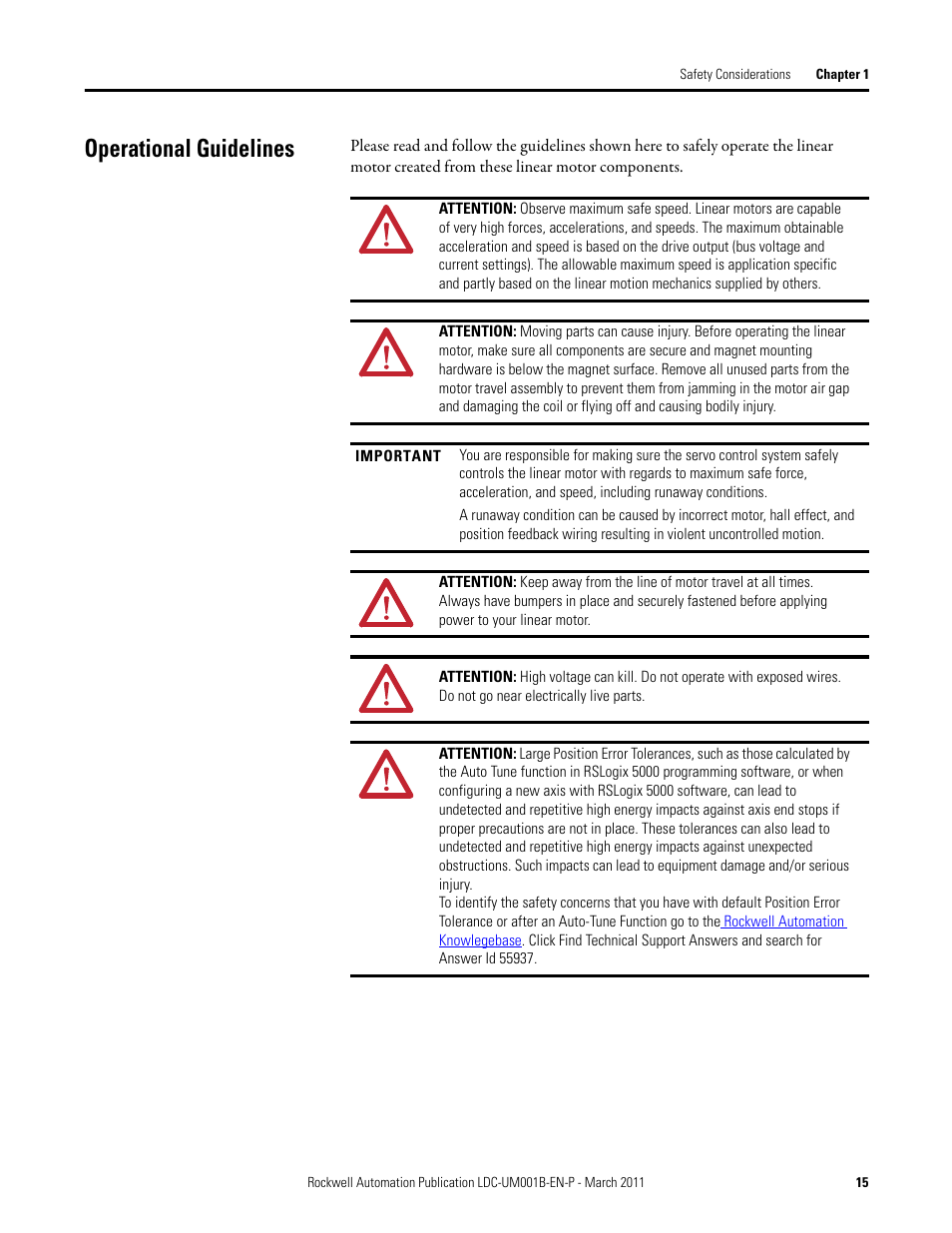 Operational guidelines | Rockwell Automation LDC Iron Core Linear Servo Motors User Manual | Page 15 / 98