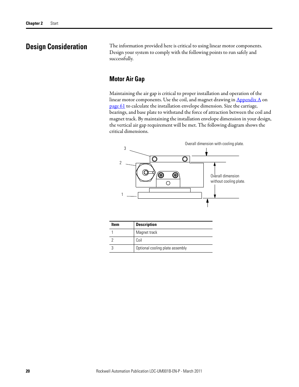 Design consideration, Motor air gap | Rockwell Automation LDC Iron Core Linear Servo Motors User Manual | Page 20 / 98