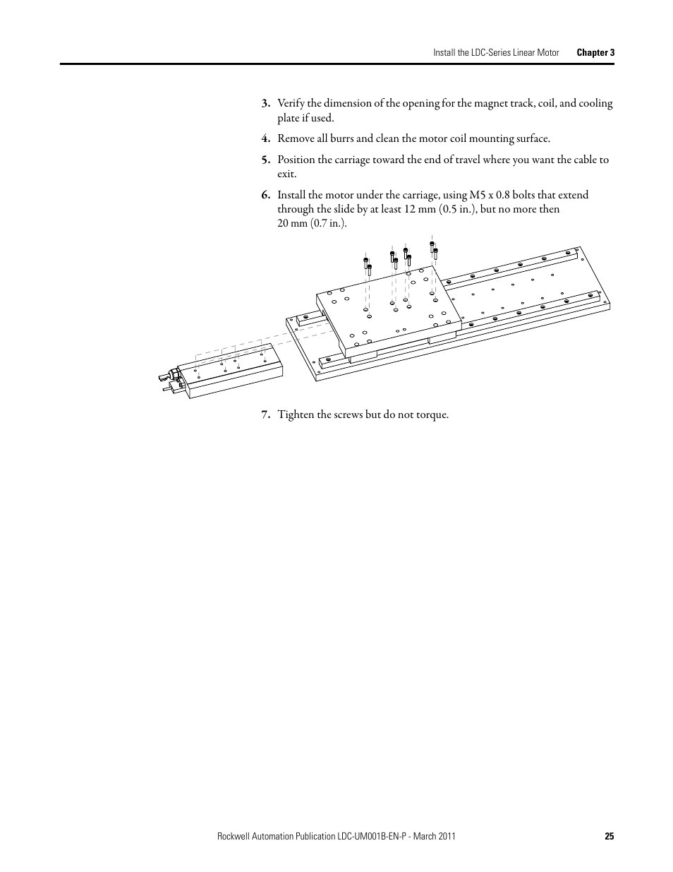 Tighten the screws but do not torque | Rockwell Automation LDC Iron Core Linear Servo Motors User Manual | Page 25 / 98