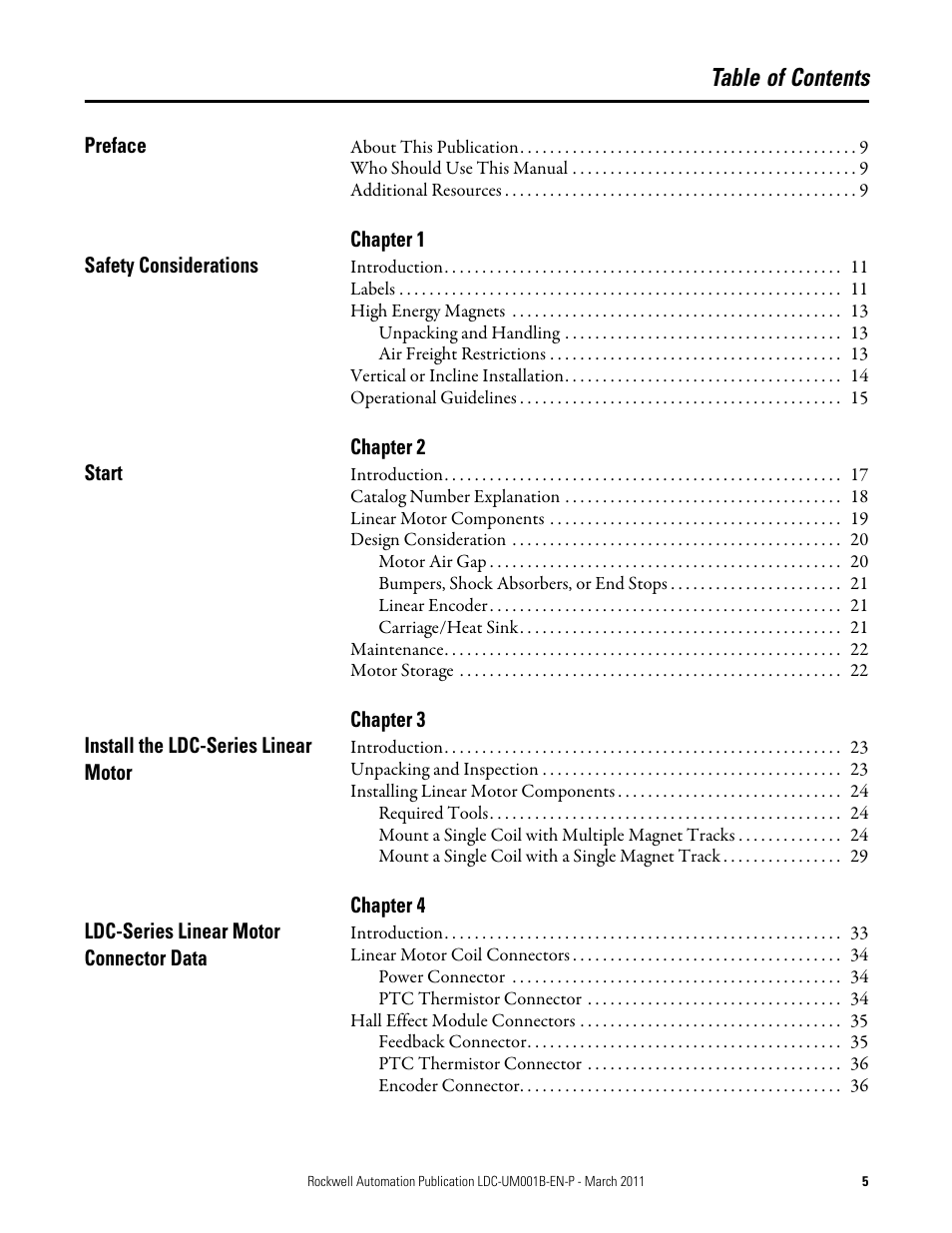 Rockwell Automation LDC Iron Core Linear Servo Motors User Manual | Page 5 / 98