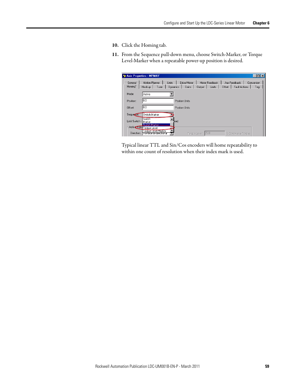 Click the homing tab | Rockwell Automation LDC Iron Core Linear Servo Motors User Manual | Page 59 / 98