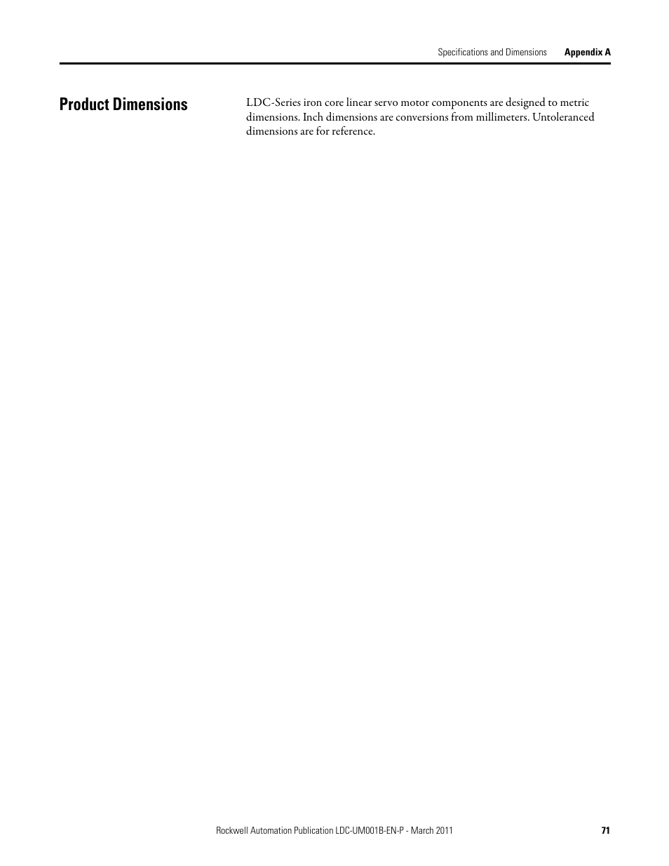 Product dimensions | Rockwell Automation LDC Iron Core Linear Servo Motors User Manual | Page 71 / 98