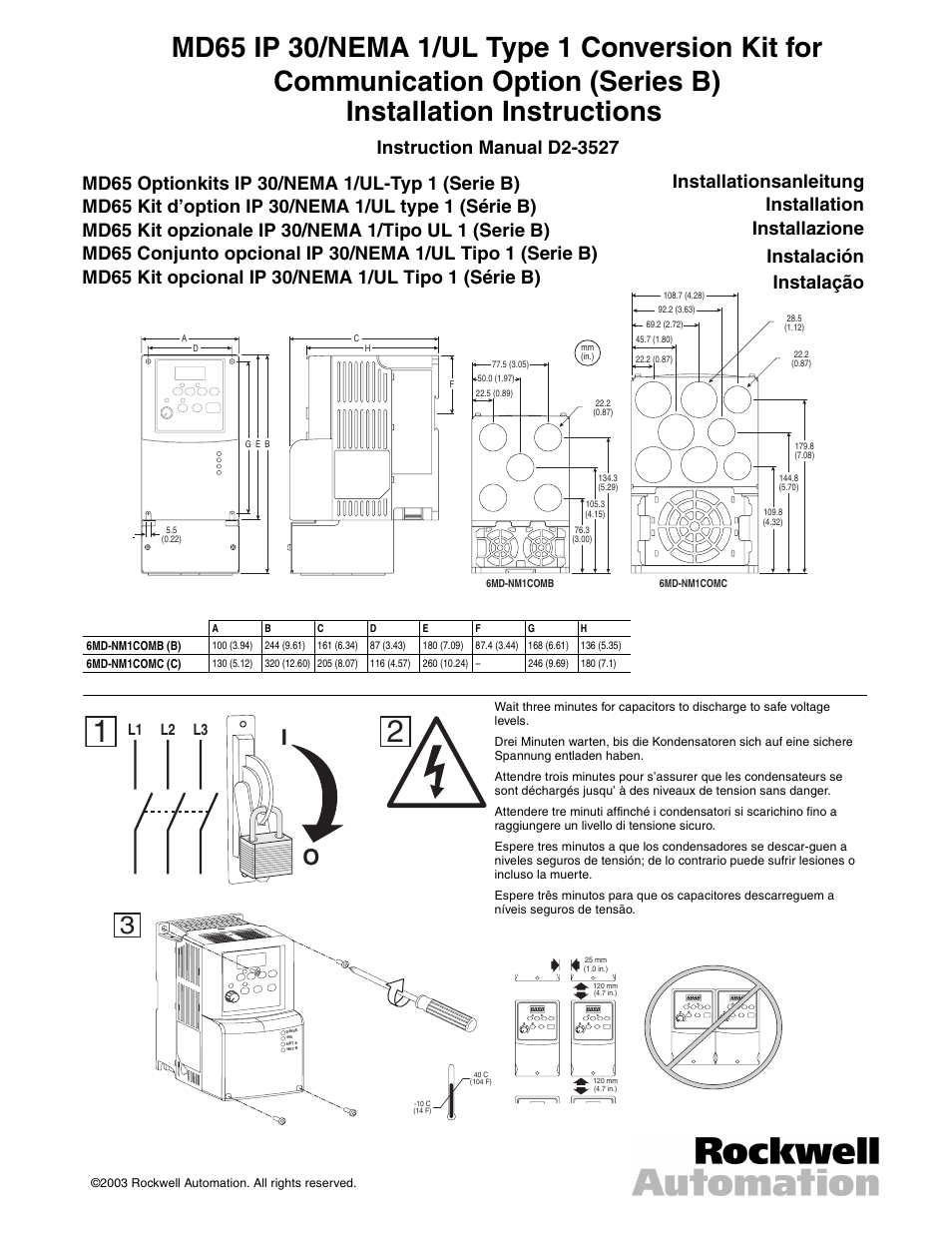 Rockwell Automation MD65 IP 30/NEMA 1/UL Type 1 Conversion Kit User Manual | 4 pages