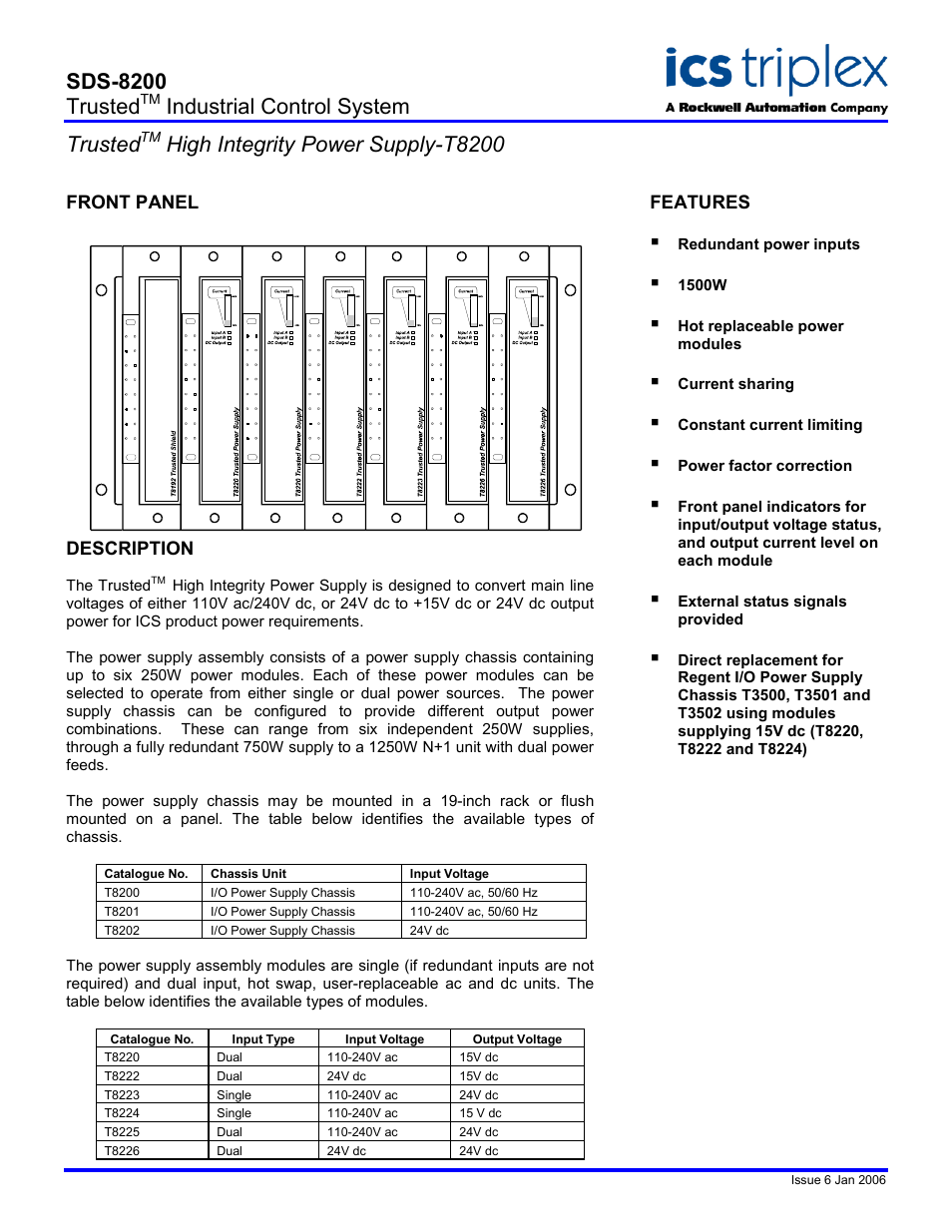 Rockwell Automation T8200 Trusted High Integrity Power Supply User Manual | 2 pages