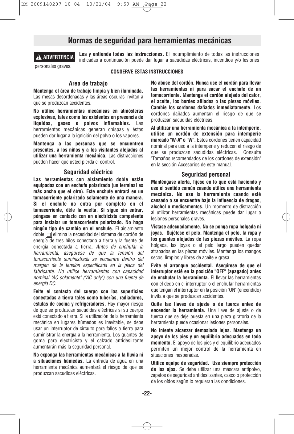 Normas de seguridad para herramientas mecánicas | Bosch 1297D User Manual | Page 22 / 32