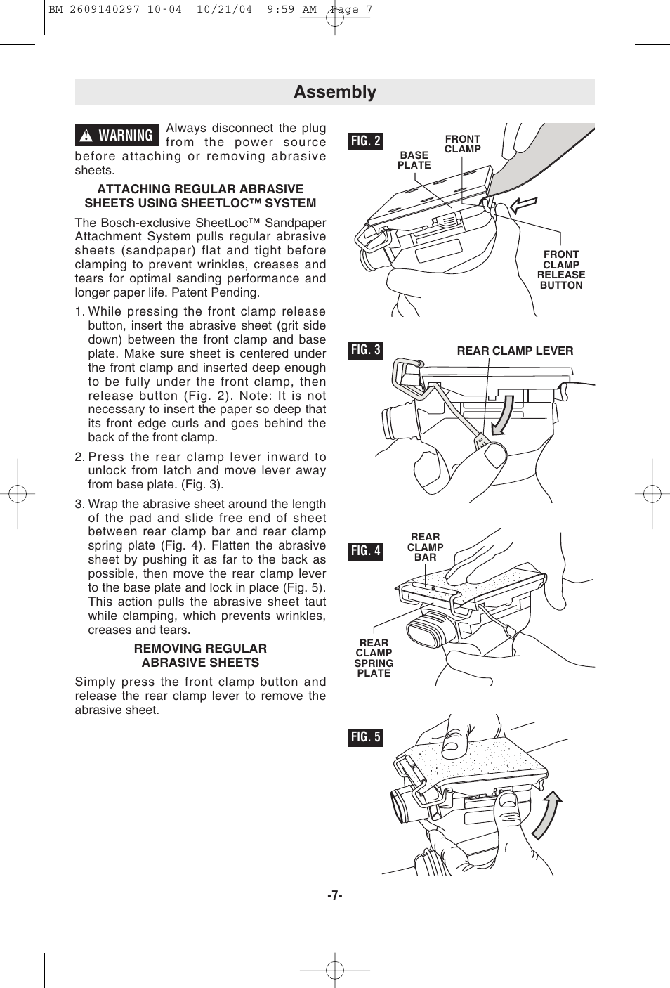 Assembly, Warning | Bosch 1297D User Manual | Page 7 / 32