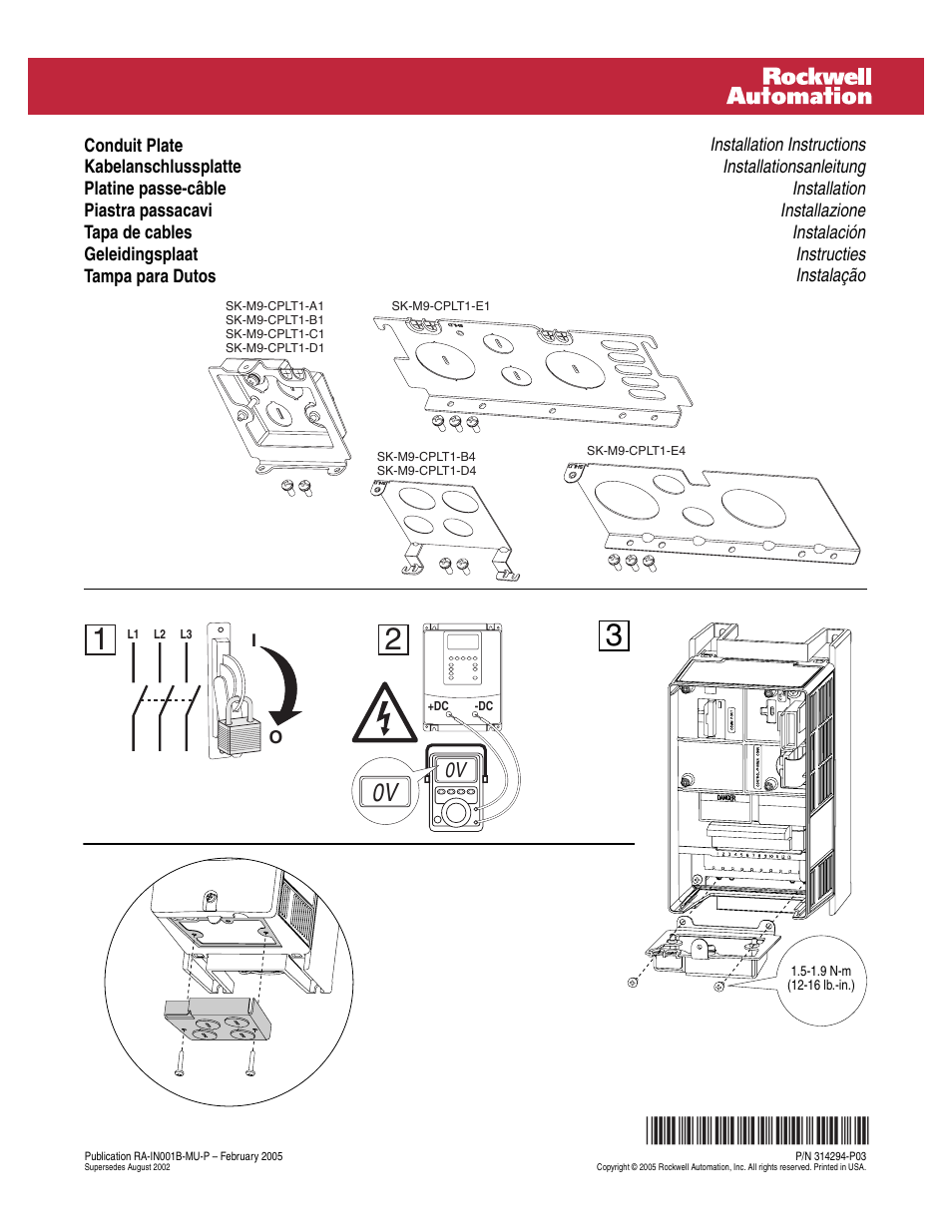 Rockwell Automation SP600 Conduit Plate, Frame A-D User Manual | 1 page