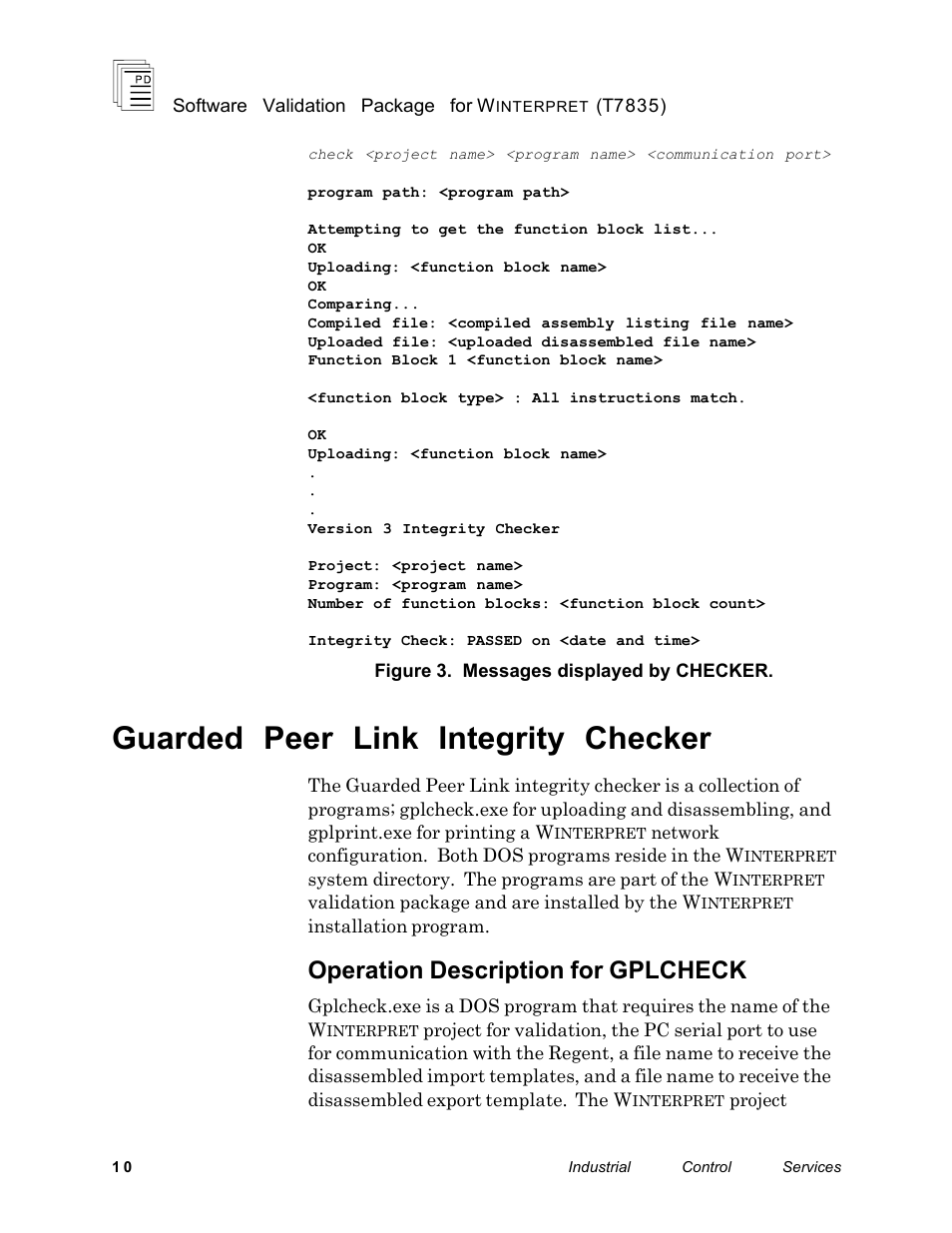 Guarded peer link integrity checker, Operation description for gplcheck | Rockwell Automation T7835 ICS Regent+Plus Software Validation Package for Winternet User Manual | Page 10 / 14