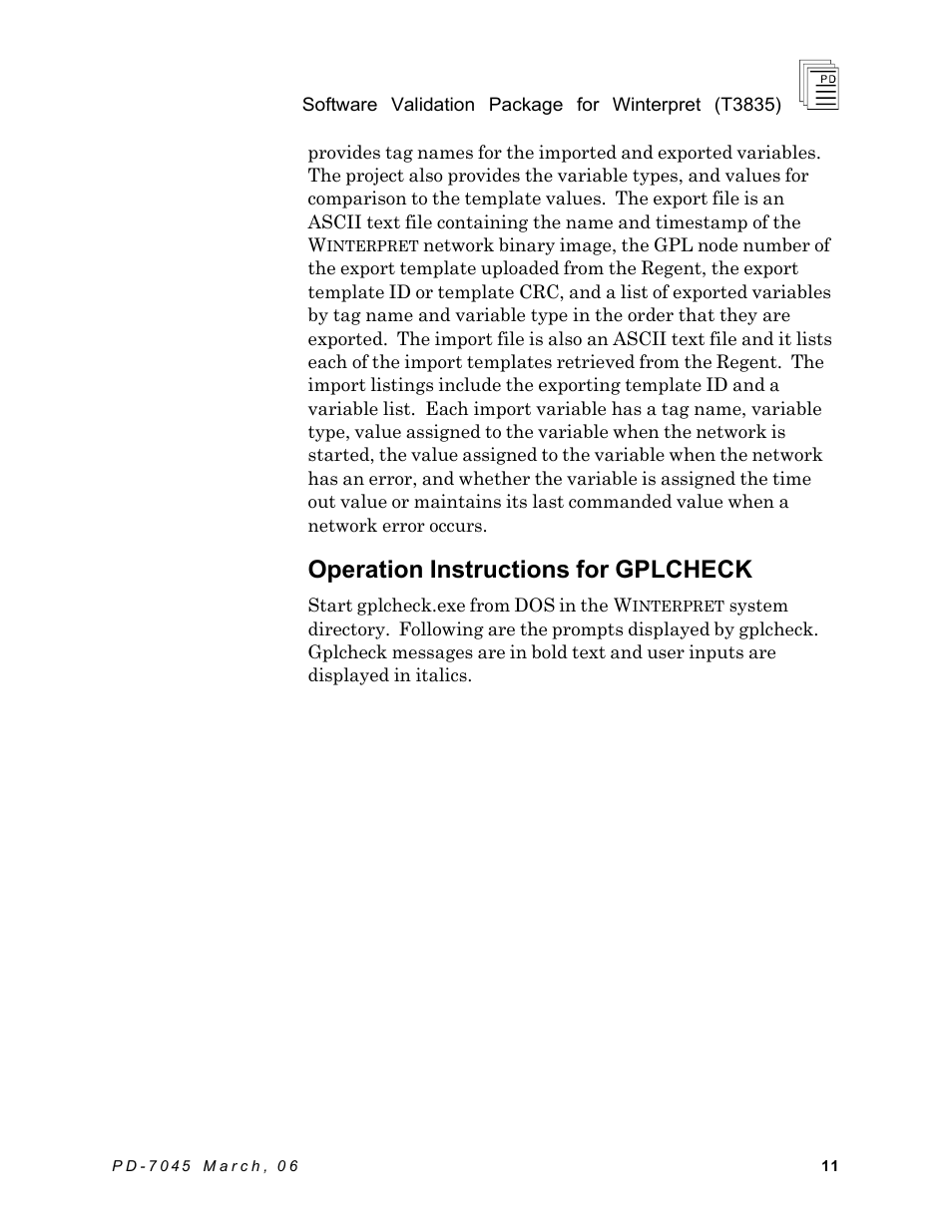 Operation instructions for gplcheck | Rockwell Automation T7835 ICS Regent+Plus Software Validation Package for Winternet User Manual | Page 11 / 14