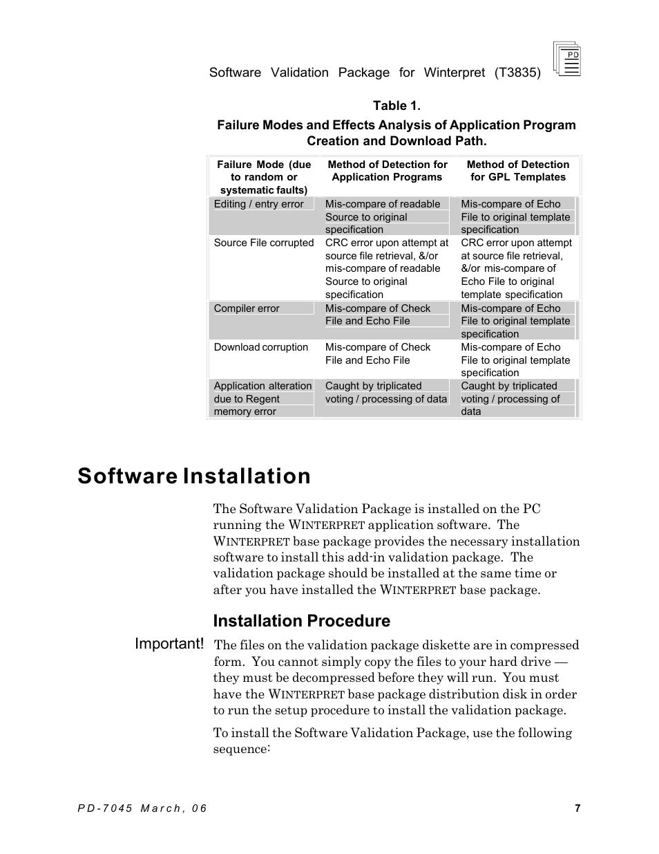 Software installation, Installation procedure, Important | Rockwell Automation T7835 ICS Regent+Plus Software Validation Package for Winternet User Manual | Page 7 / 14