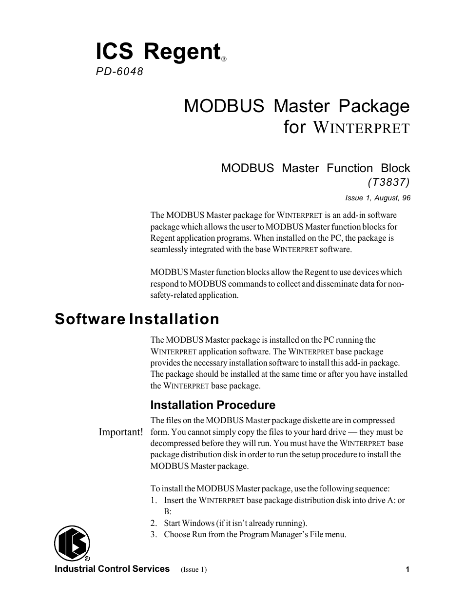 Rockwell Automation T3837 ICS Regent MODBUS Master Package for WINTERPRET User Manual | 23 pages
