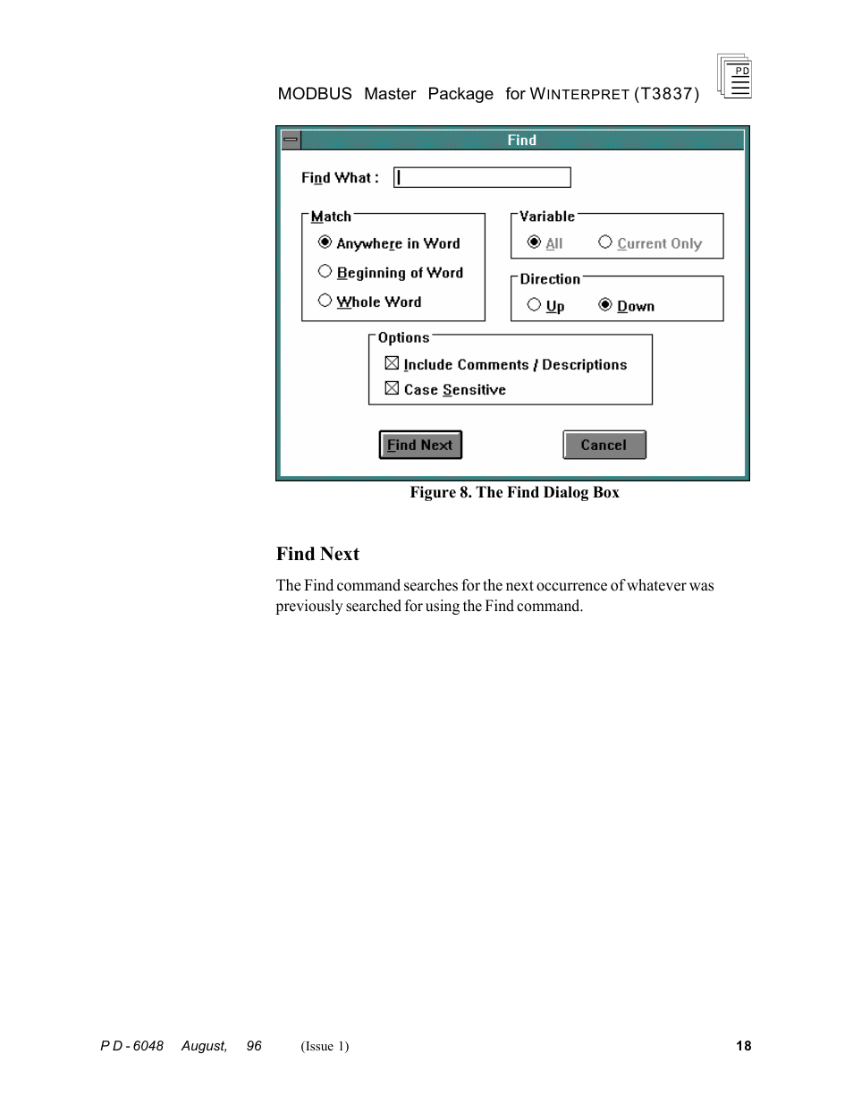 Find next | Rockwell Automation T3837 ICS Regent MODBUS Master Package for WINTERPRET User Manual | Page 18 / 23