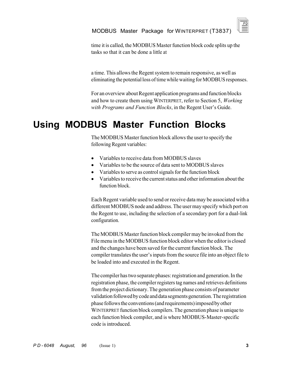 Using modbus master function blocks | Rockwell Automation T3837 ICS Regent MODBUS Master Package for WINTERPRET User Manual | Page 3 / 23