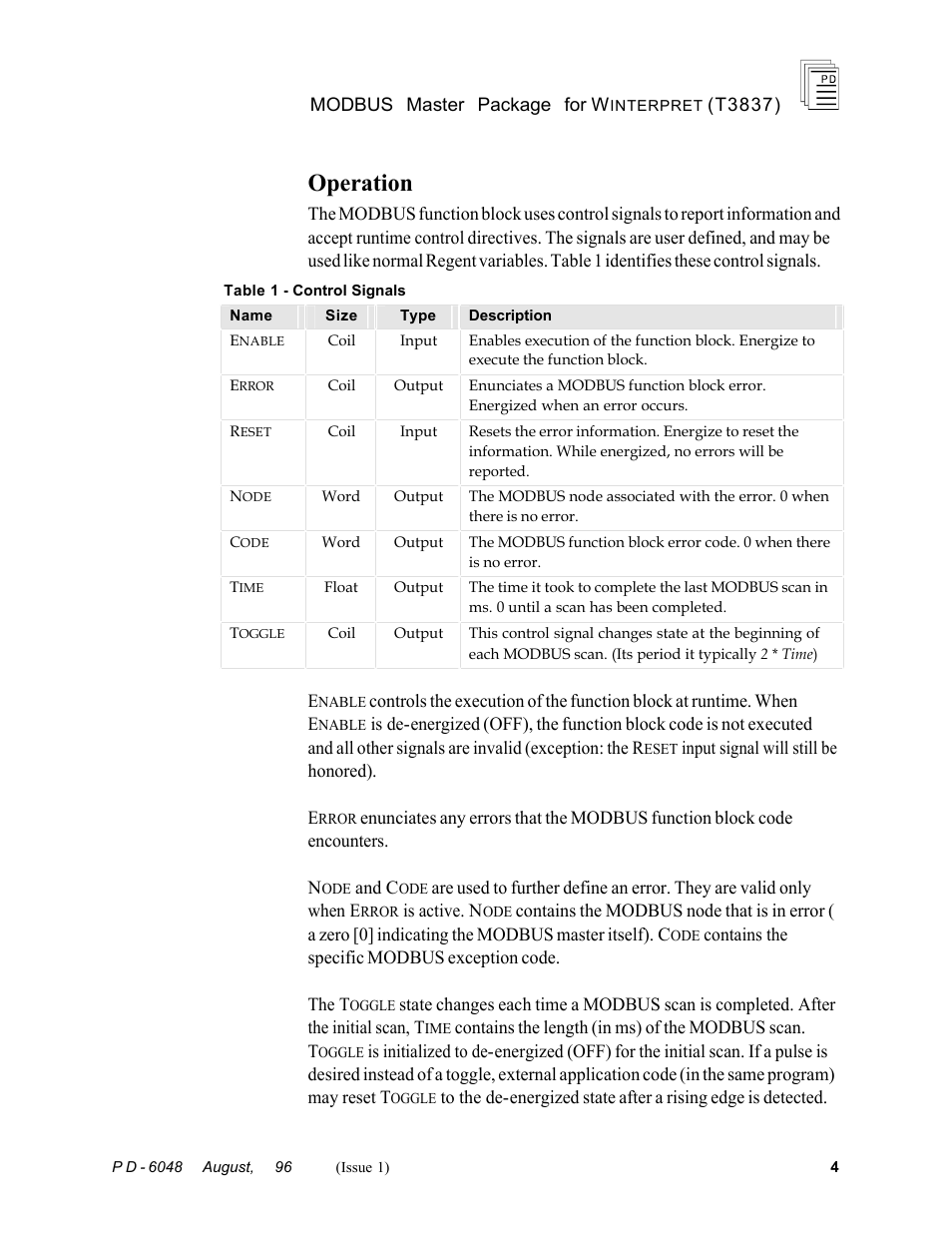Operation | Rockwell Automation T3837 ICS Regent MODBUS Master Package for WINTERPRET User Manual | Page 4 / 23