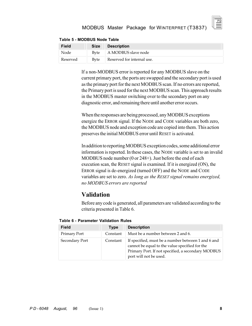 Validation | Rockwell Automation T3837 ICS Regent MODBUS Master Package for WINTERPRET User Manual | Page 8 / 23