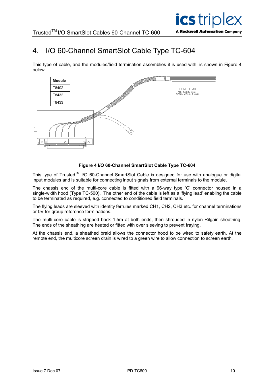 I/o 60-channel smartslot cable type tc-604, Trusted | Rockwell Automation TC600 Trusted SmartSlot Cables 60 Channel User Manual | Page 10 / 12