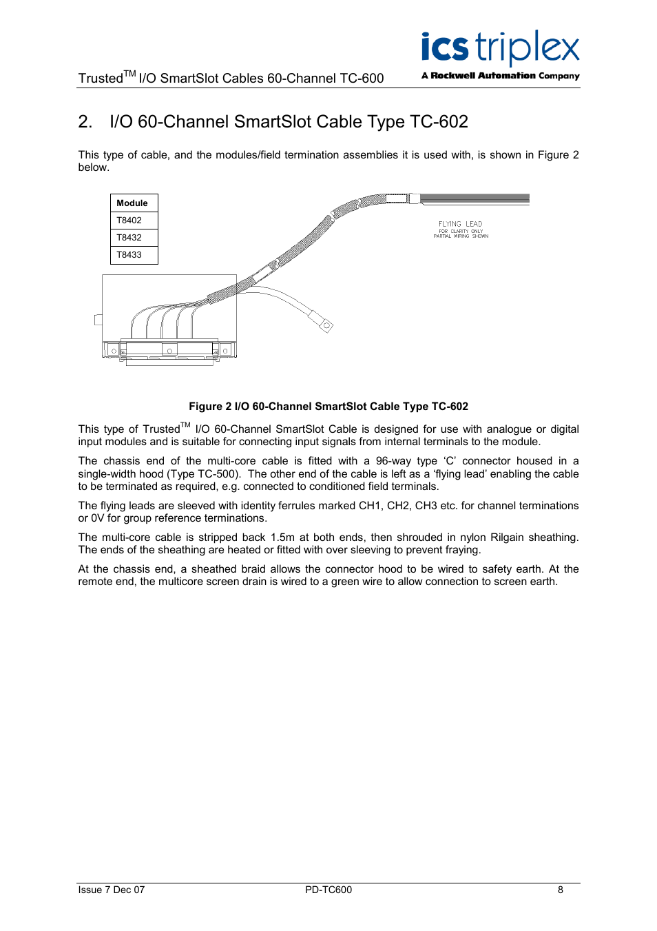 I/o 60-channel smartslot cable type tc-602, Trusted | Rockwell Automation TC600 Trusted SmartSlot Cables 60 Channel User Manual | Page 8 / 12