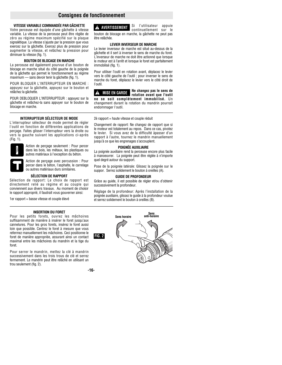 Consignes de fonctionnement | Bosch 1194AVSR User Manual | Page 16 / 32