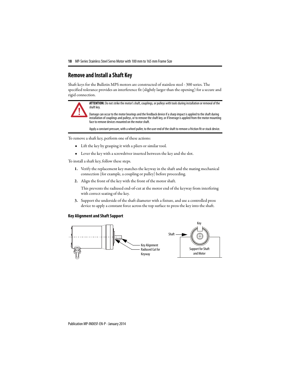 Remove and install a shaft key | Rockwell Automation MPS-xxxx Stainless Steel Servo Motor User Manual | Page 18 / 26