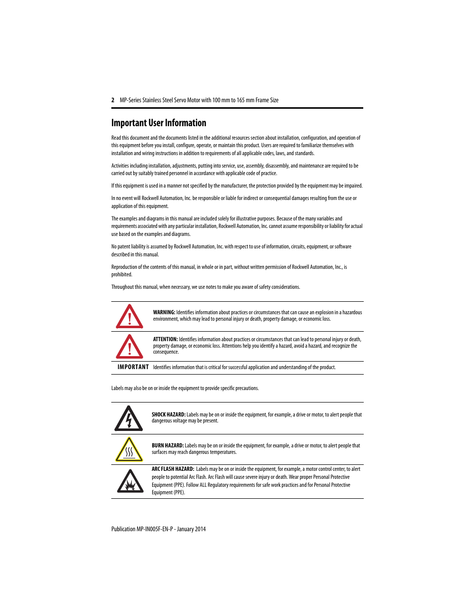 Important user information | Rockwell Automation MPS-xxxx Stainless Steel Servo Motor User Manual | Page 2 / 26