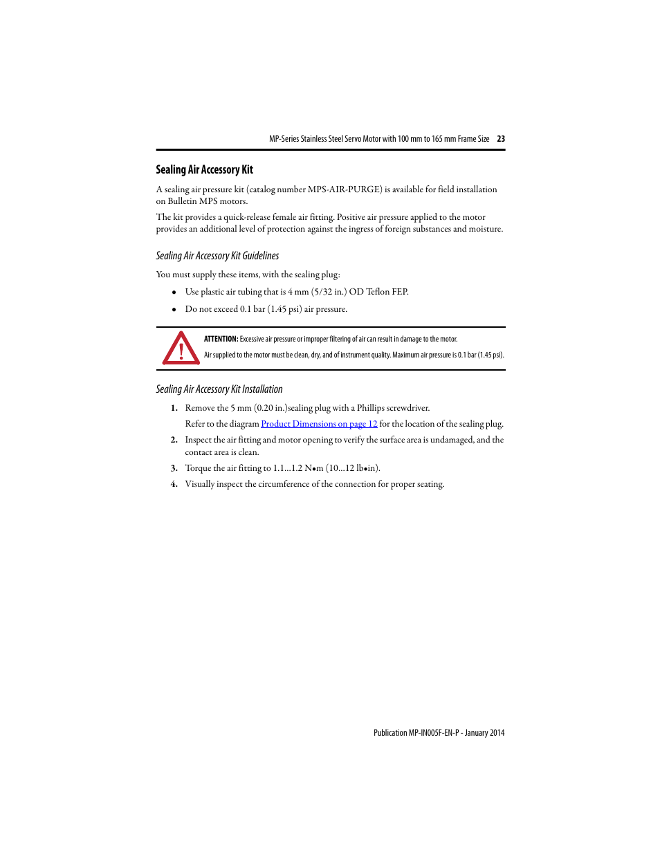 Sealing air accessory kit | Rockwell Automation MPS-xxxx Stainless Steel Servo Motor User Manual | Page 23 / 26