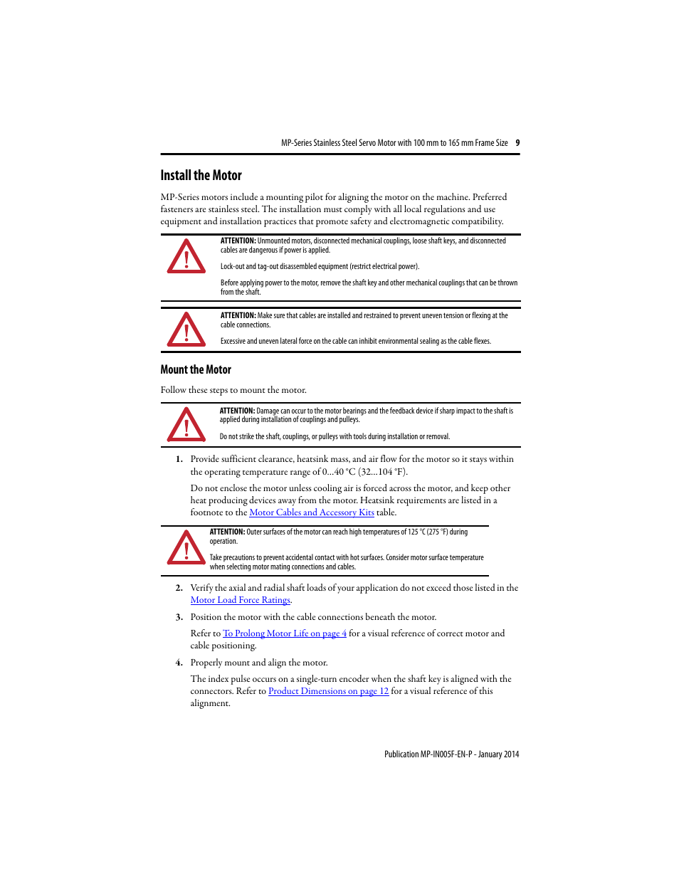 Install the motor, Mount the motor | Rockwell Automation MPS-xxxx Stainless Steel Servo Motor User Manual | Page 9 / 26