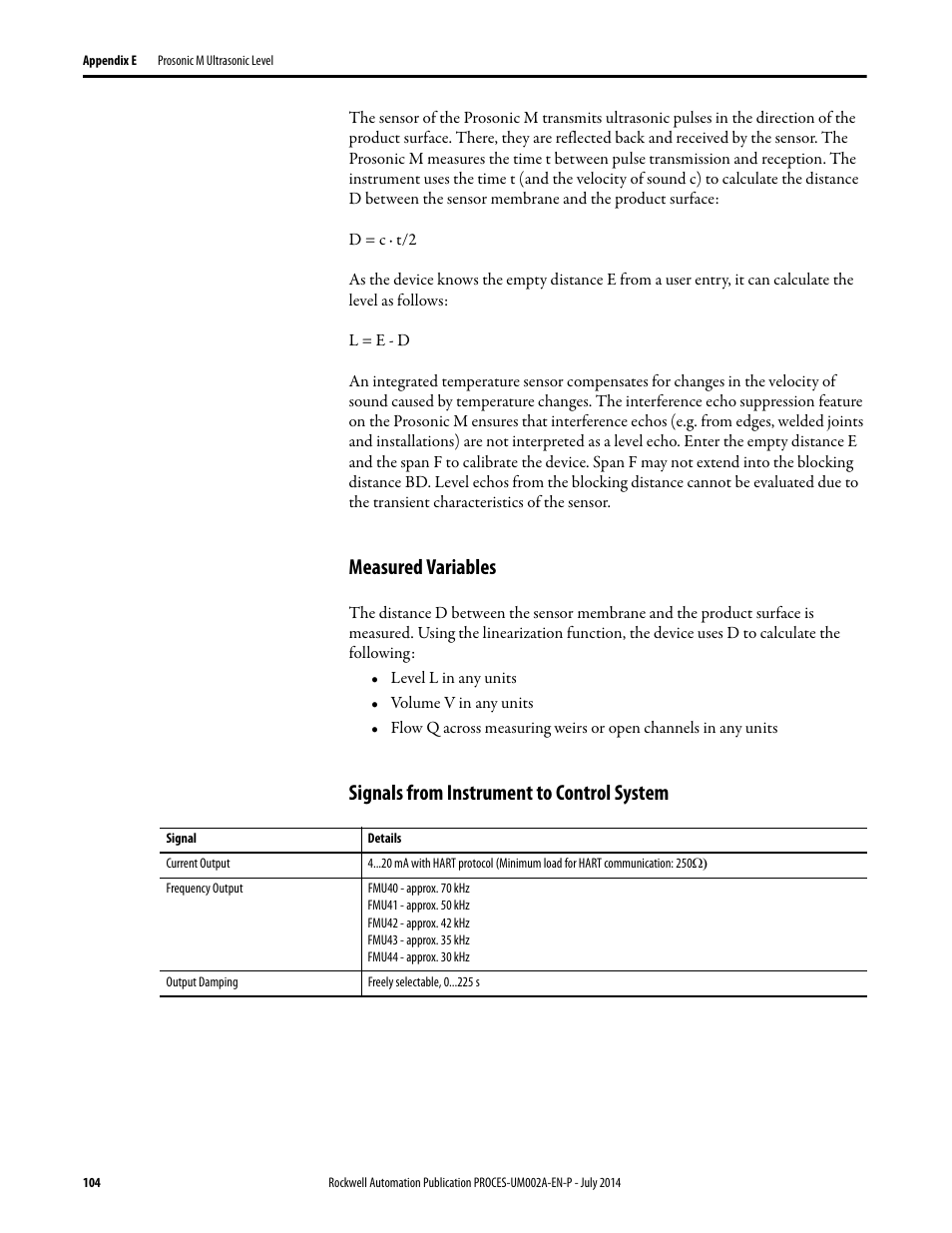 Measured variables, Signals from instrument to control system | Rockwell Automation 1734sc-IE4CH E+H Instruments via HART to PlantPAx User Manual User Manual | Page 104 / 160